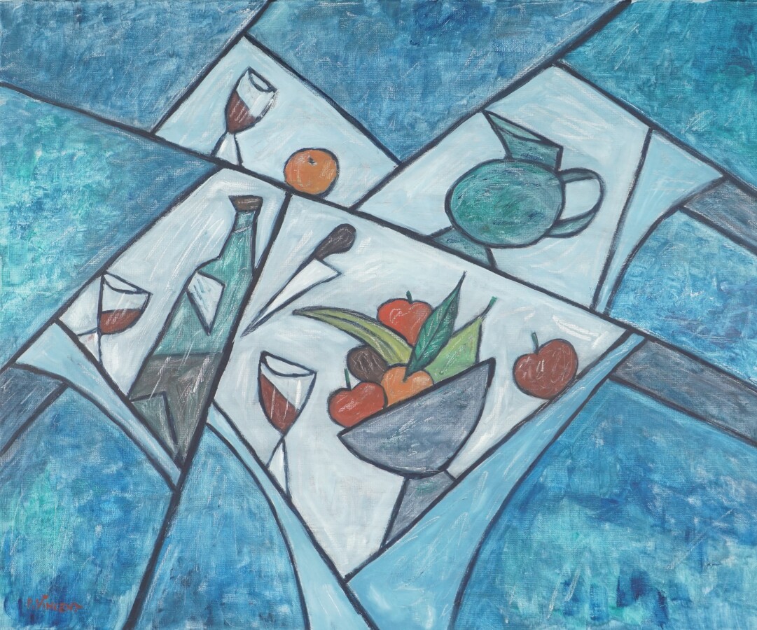 Pierre VINCENT 1949 Nature Morte Dominante Bleue Huile Sur Toile Pierre VINCENT 1949 Nature Morte Dominante Bleue Huile Sur Toile